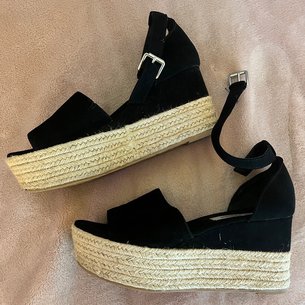 Black Espadrille Wedge Sandals